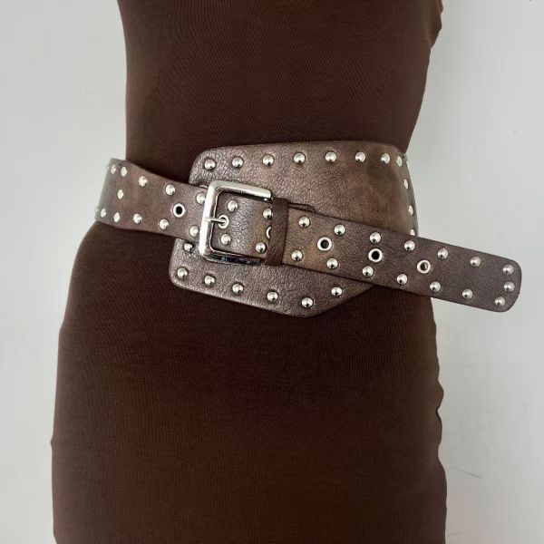 2026 new rivet wide waist belt, Y2K baddie women's belt, retro belt accessory, wide and narrow belts