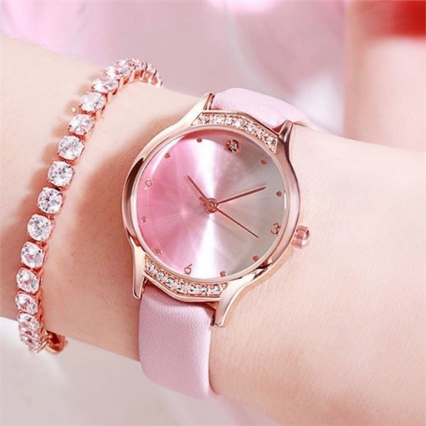 Laipute Women'S Luxury Diamond Watches PU Strap Hardened Glass Diamond Bezel Watch