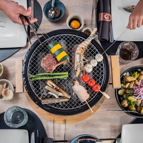 KIMSTONE Japan Original Tabletop Mini BBQ Grill Portable Easy Assembled Charcoal Round Bbq Grill Ceramic Barbecue Grill
