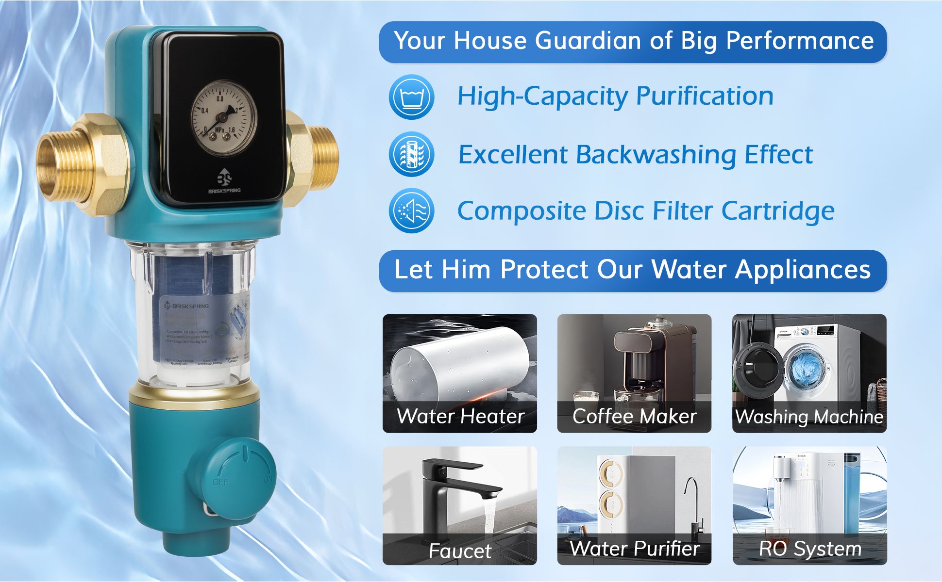 22 GPM Spin Down Sediment Filter with 40μm Filtration and Automatic Backwash for Whole House Water Pre Filtration