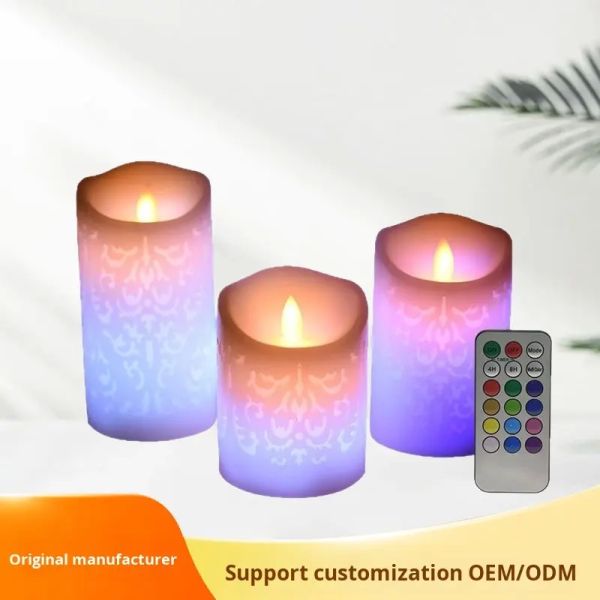 Pink Customize Rgb Color Changing Light Rechargeable Tall Led Flameless Flickering Flame Wax Smokeless Candles Remote Control