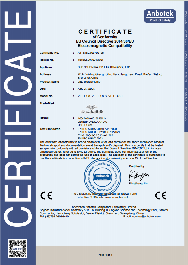 Shenzhen Valed Lighting Co., Ltd. Certifications