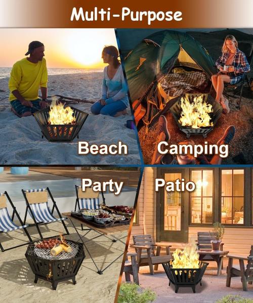 Outdoor Wood Burning Firepit 22.5 Inch for Camping and Beach Parties 3mm Thickness