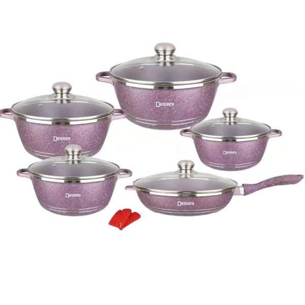 Cheap Cast 12 PCS Medical Stone Cooking Pot Set Dessini Non Stick Cookware Set Ollas Aluminum Induction Cookware Sets