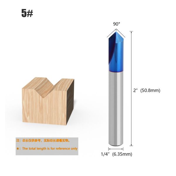 1/4 Shank Blue Coating V Type Solid Carbide Wood Cutter Tools Customizable OEM Engraving Router Bits for Woodworking