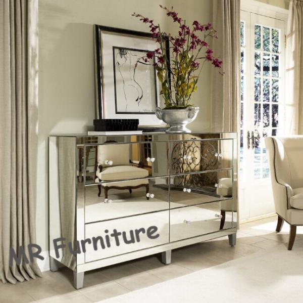 Full Glass Mirrored Server Buffet , Antique Bedroom Mirrored Glass Sideboard