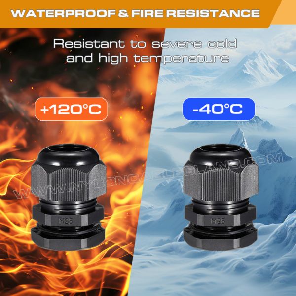 Waterproof Cord Connector M25x1.5 Plastic Cable Gland IP68, 13-18mm Range, Nylon (PA) 6, UL746C-f1 Rated, Outdoor Use