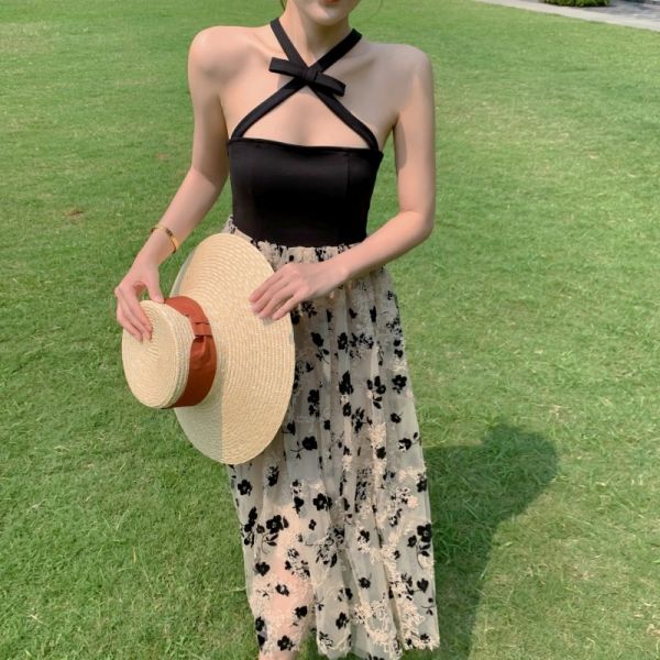 Halter Neck A Line Womens Vacation Dresses