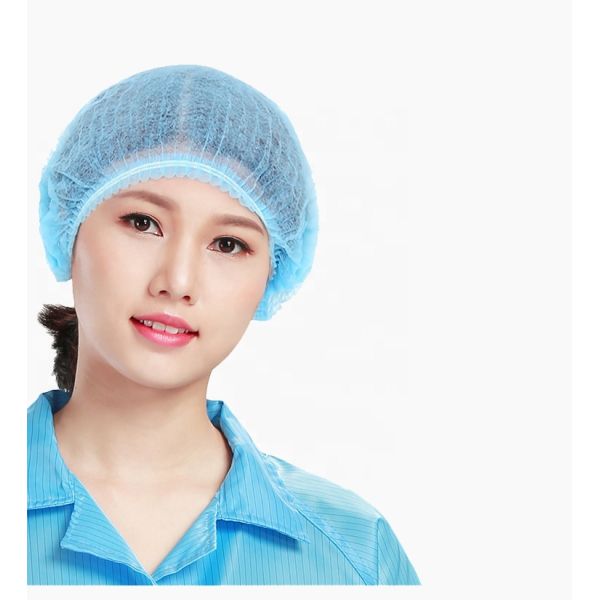 Fabric Bouffant Clip Disposable Surgical Caps White Blue Color Protective Dust Proof  For Adult