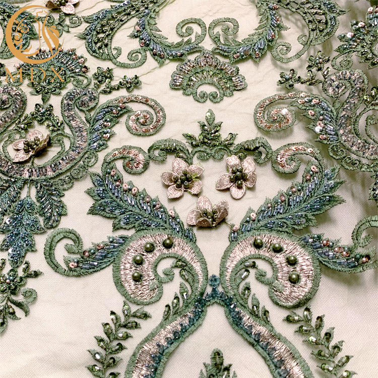 Ткани шнурка изготовленного на заказ зеленого Applique 3D Bridal для платьев партии