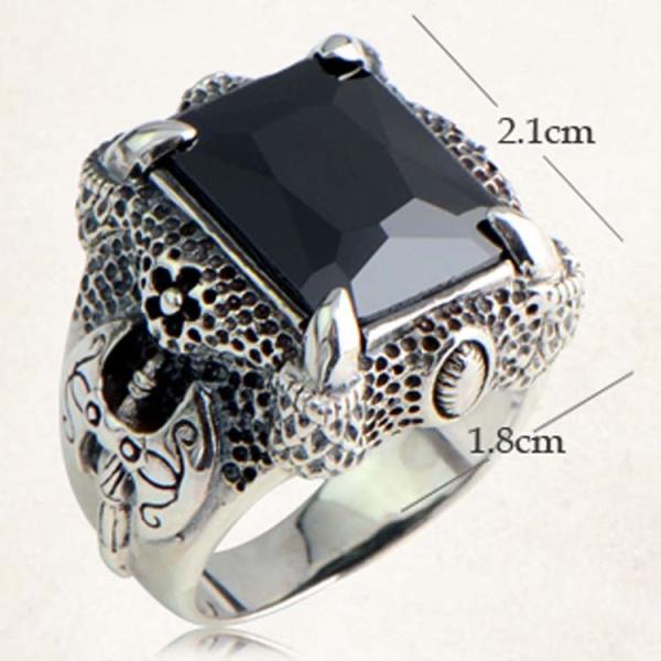 Mens Thailand Retro Dragon Sterling Silver Ring with Created Garnet(023605WRED)