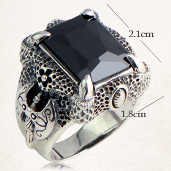 Mens Thailand Retro Dragon Sterling Silver Ring with Created Black Onyx(023605BLACK)