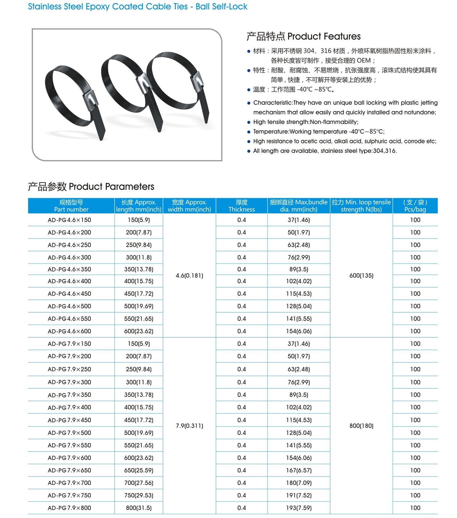 0.4mm 1.5mm Stainless Steel Banding Strap , Epoxy Coated Stainless Steel Cable Ties