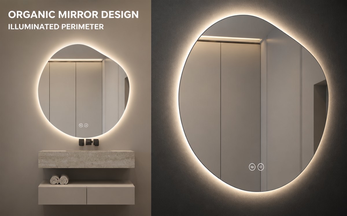 Cloud-Shaped Irregular Frameless Backlit LED Wall Mirror with Touch Dimmable Control and IP44 IP54 Waterproof