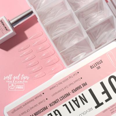 Selling Units Single item 500pcs Soft Gel Tips Customs Logo White Box 12 Size Medium Coffin and Almond Pre Buffed Tips for Extension