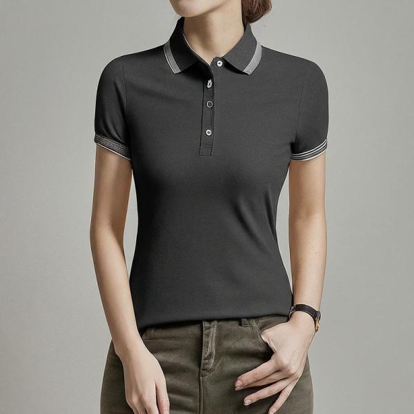 Knitted Short Sleeve Women'S Polo Shirts Plain Dyed Anti Wrinkle OEM ODM