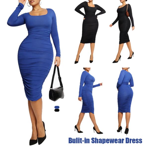 Трикотажное платье с длинным рукавом и длинной шеей