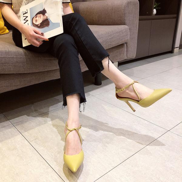 YTH001 Baotou Women'S Sandals Pointed Toe Fashion Buckle Strap Ladies Stiletto Cross Strap High Heels Brand Women'S Shoe