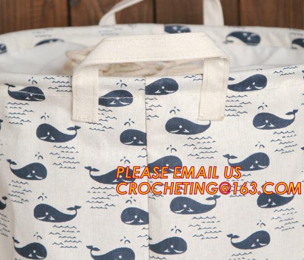 Organize Storage Natural Canvas Clothes Basket, Cute Round Canvas Bathroom Clothes Storage Basket Hamper Tote Bag/ Stora