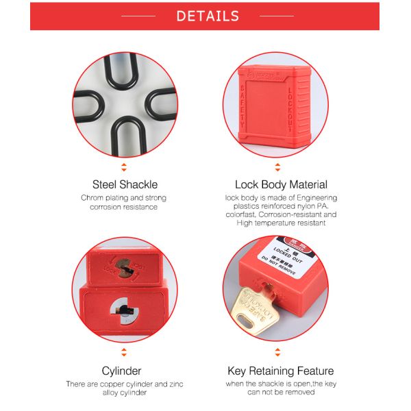 Non-conductive electrical equipment lockout tagout Aluminum shackle Mini Nylon safety padlock with master key