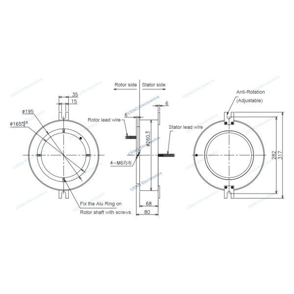 Glissement traversant Ring With Electrical Collector And RS485 de trou de l'identification 165mm