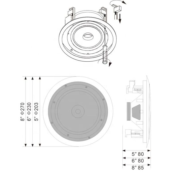 100V Flush Ceiling Speakers 8 Inch 6W Flush Mount In Wall Speakers