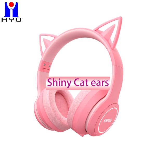 Super Bass Stereo Gaming Headset Pinky Bluetooth Game Over Ear Cat With Mic 40mm Drives
