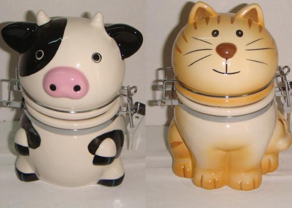 Animal Shaped Ceramic Dog Treat Jar Metal Clip Sealed Food Safe Jars For Pets