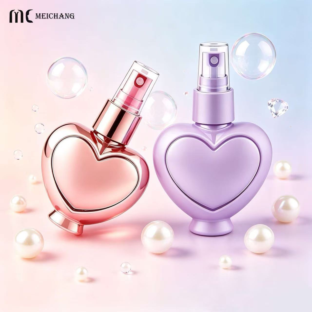 25ml, 50ml, 80ml and 120ml Heart-Shaped Electroplated PET Fine Mist Spray Bottle (MC-449)