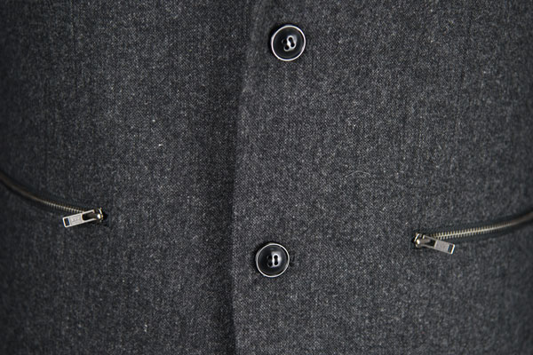 Male Blazer Jackets Pocket Zipper Dark Grey Woolen Business Suits Style