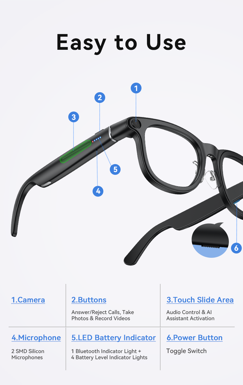 AI Smart Glasses with Bluetooth V53 Seamless Wireless Data Transfer and Device Pairing X01
