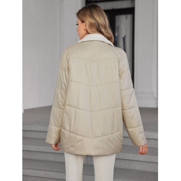 abrigo de primavera/otoño con almohadilla para mujeres de mediana edad corto de longitud doble bolsillos imitación de piel invierno europeo