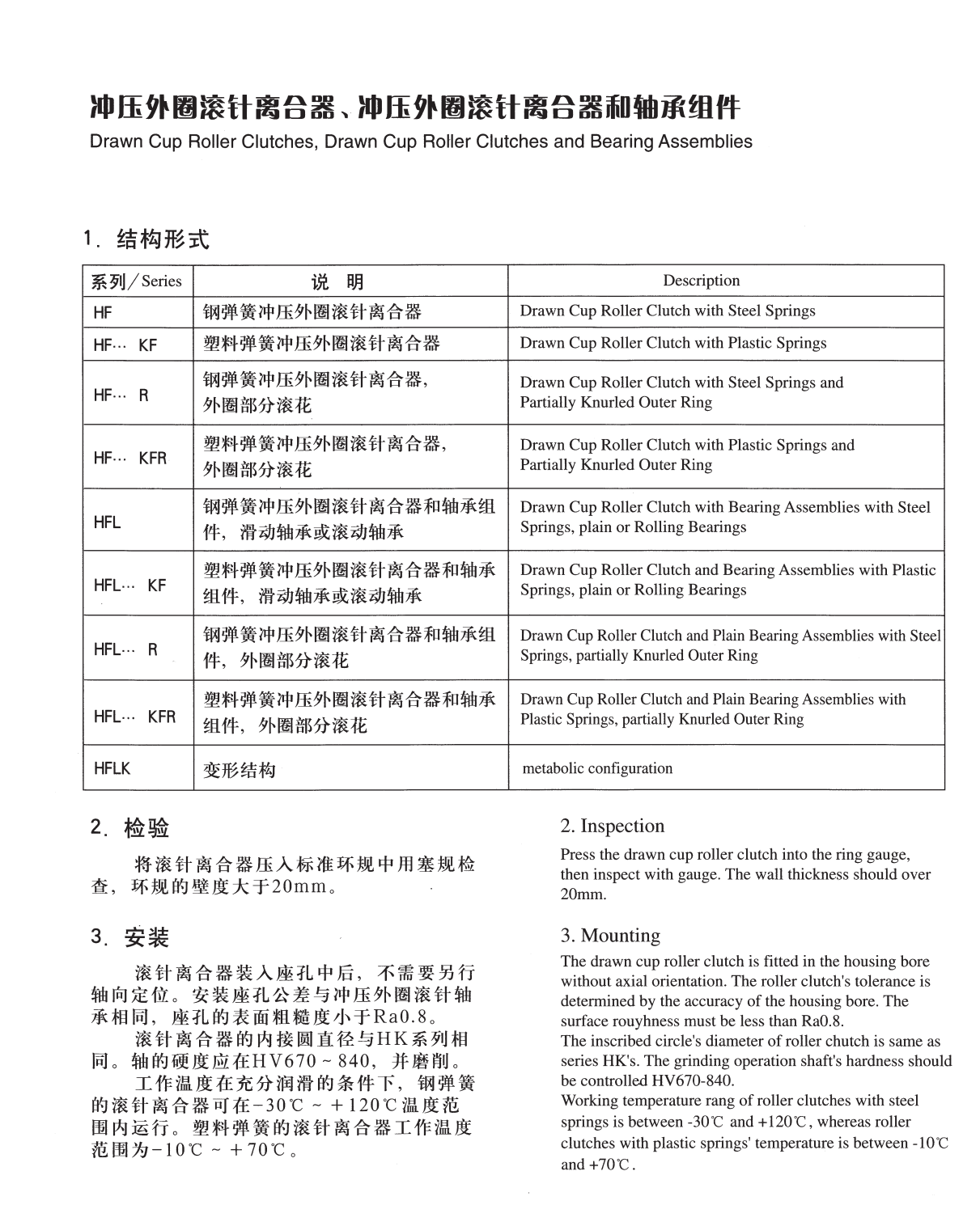 Drawn cup one way needle roller clutch HF,HFL,RC,FC,FCB,RCB series