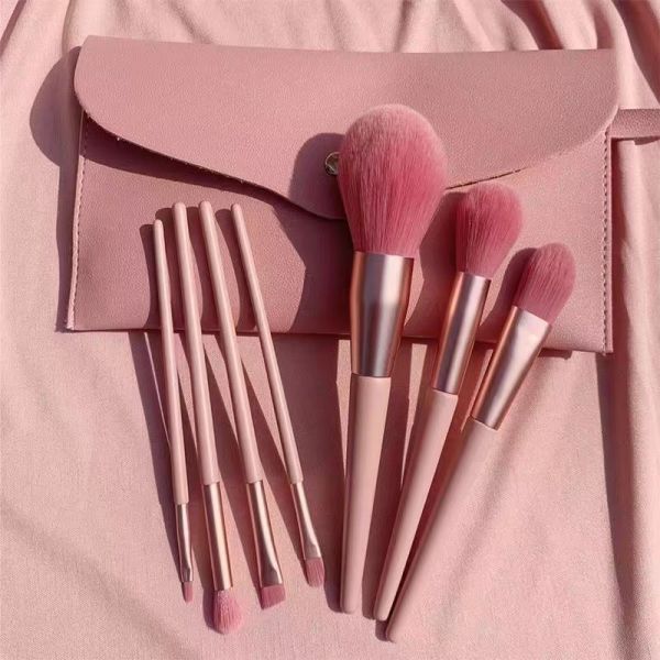 Soft Powder Blush Eyeshadow Brush Beauty Kit with 7-Piece Nude Pink Makeup Brush Set