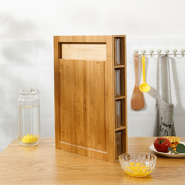 Tabla de corte de bambú con 4 bandejas organizadoras de cajones