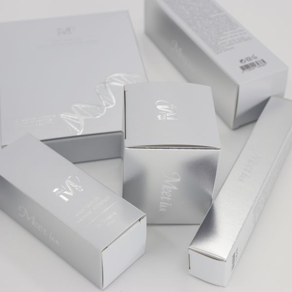Envases cosméticos de plata personalizados de alta gama Cajas de cuidado de la piel Cajas de embalaje Cajas de estampado de plata Logotipo