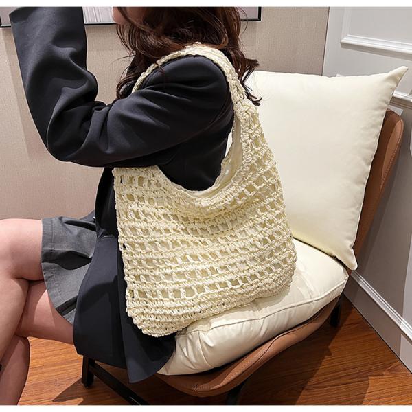 Bolsas Personalizadas Logo Bolsos De Paja Tejida Custom Raffia Clutch Woven Crochet Shoulder Women Handbags Beach Straw Bag Mesh Beach Bag Crochet Tote Bag Straw Crochet Purses for Women Raffia Tote
