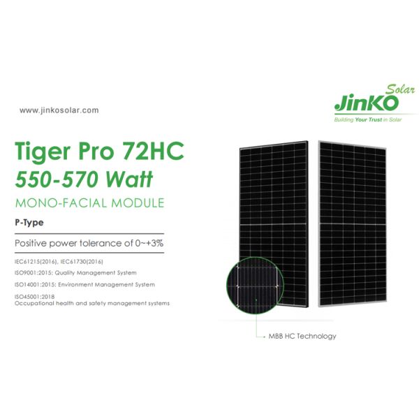Jinko 550W-570W Solar Panel 144 Cells Jinko Tiger Pro PV Module for PV System Complete Jinko Mono Solar Panel