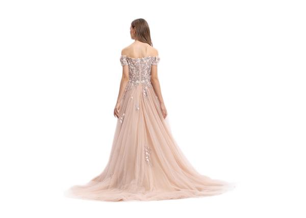 Short Sleeve Off Shoulder Muslim Evening Dress Floral Decor For Wedding Party