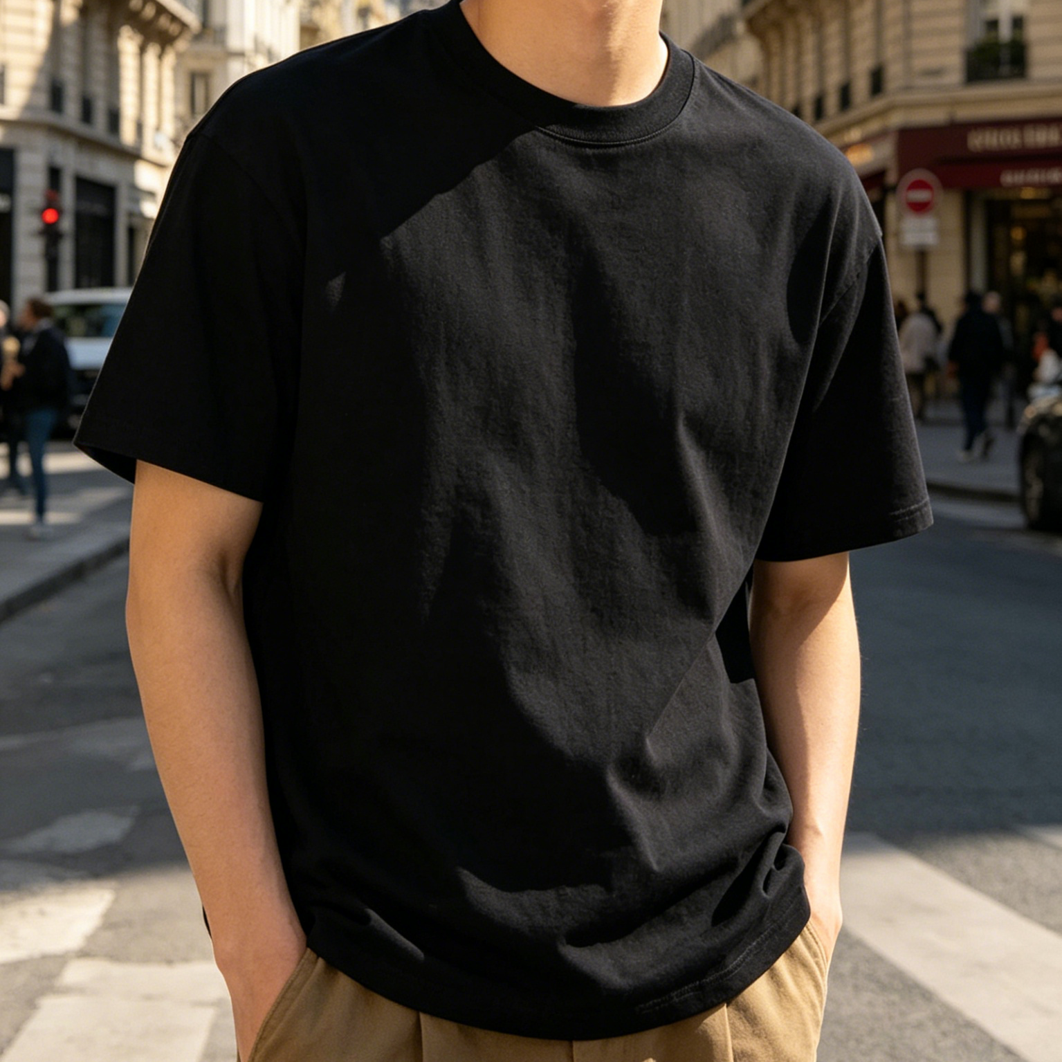 250-300G 100% Cotton Vintage Washed Fake Two-Piece Oversized DTG Print Crew Neck Summer Street Tee Cross-Border