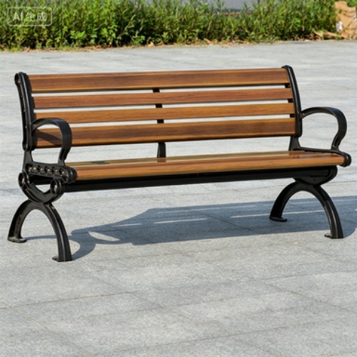 Anti‑Corrosive Wood Outdoor Park Bench With Backrest , Cast Iron Frame Public Square Patio Seating Bench