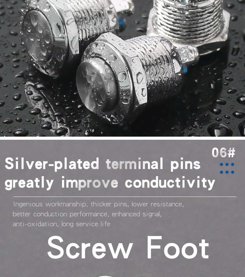 Momentary 12mm Metal Push Button Switch Screw Foot Copper Nickel Plated Shell 1NO High/Flat Head 6V 24V 220V