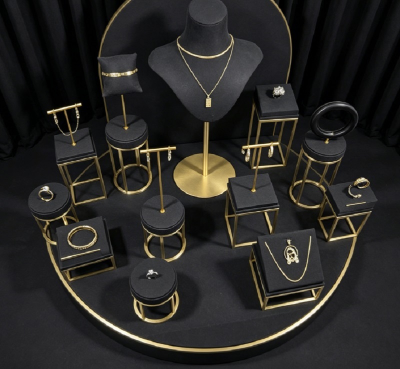 Luxury Black & Gold Velvet Jewelry Display Stand Set, Jewelry Display Props