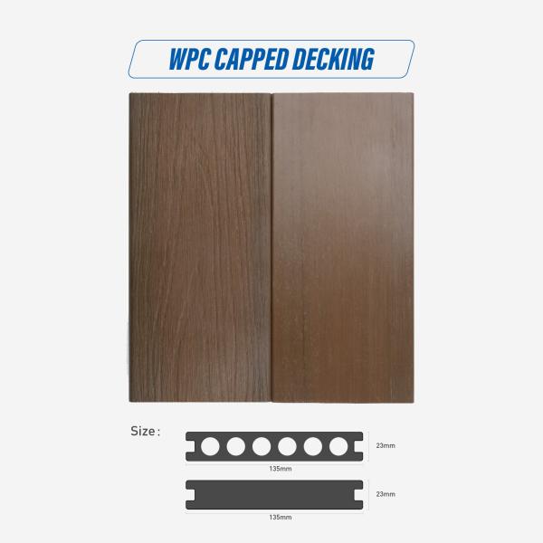 WPC/BPC Teak Color WPC Terrace Outdoor Fireproof Capped Wood Fiber Waterproof High Quality Composite Decking Anti-slip