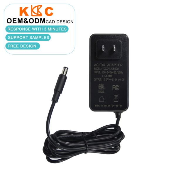US Standard 12V 5A DC Power Supply with 5.5x2.1mm Barrel Connector for LED Strip Lights,Electric motor / Water pump