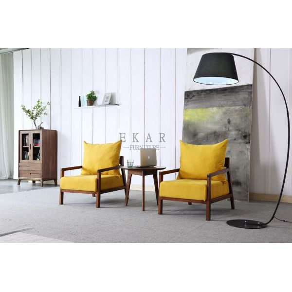 Solid Wood Frame Wooden Fabric Leisure Chair