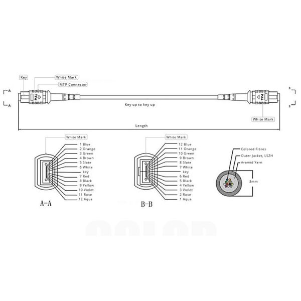 100G 72 Fiber OM3 MTP Patch Cord Aqua Cable