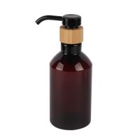 Ambre épaule inclinée PET bouteille naturelle de bambou longue buse pompe lotion 7oz 10oz 16oz