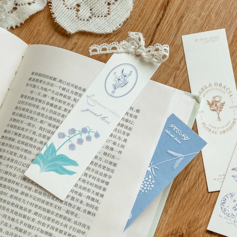 Botanical Paper Bookmarks With Embossed Floral Relief And Storage Box Set
