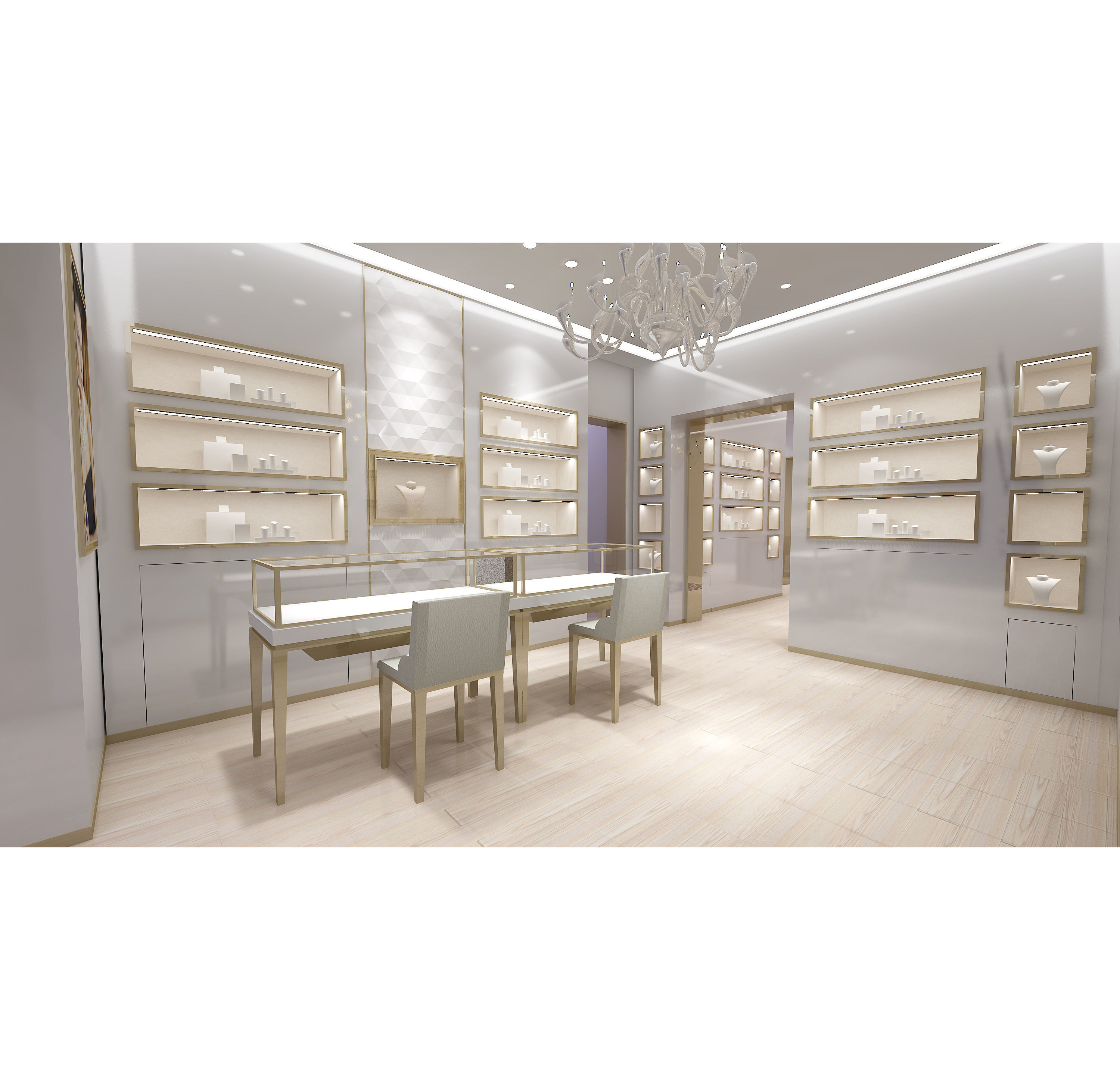 Contemporary Wood Jewelry Display Case with Tempered Glass Front Security Lock and Customizable Design